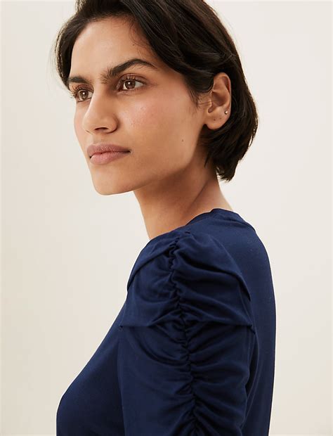 Buy Jersey Crew Neck Puff Sleeve Top at Marks & Spencer