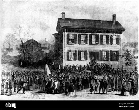 Supporters gather at the home of U.S. president-elect Abraham Lincoln ...