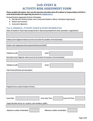Fillable Online uleth UofL EVENT & ACTIVITY RISK ASSESSMENT FORM ...