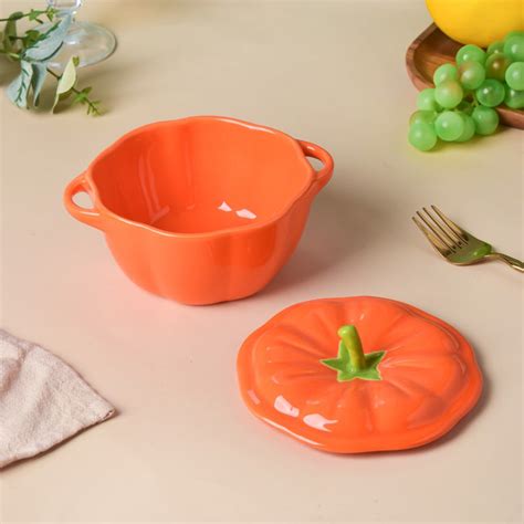 Quirky Pumpkin Bowl With Lid Orange 350 ml Online - Premium Bowl with ...