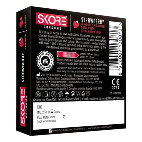 Skore Strawberry Flavour Condoms, 3 Count Price, Uses, Side Effects ...