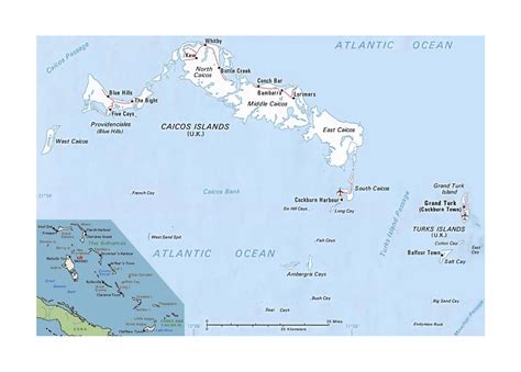 Detailed political map of Turks and Caicos Islands with roads, cities ...