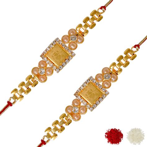 Ganesha Square Shape Diamond Bracelet Combo of 2 Rakhi - Rakhi for ...