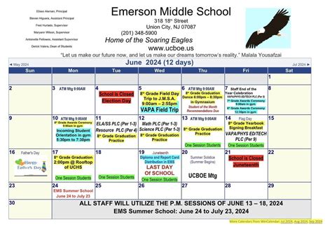 June Calendar | Emerson Middle School