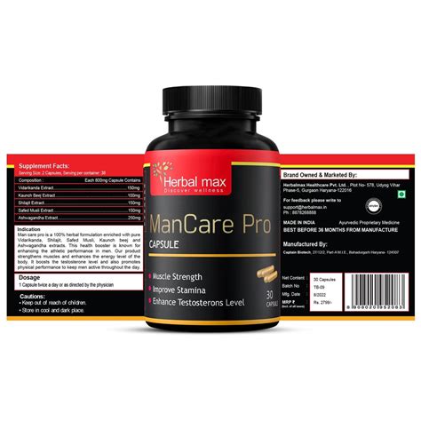 Herbalmax - ManCare Pro - for Strength, Energy & Performance 800mg (30 ...