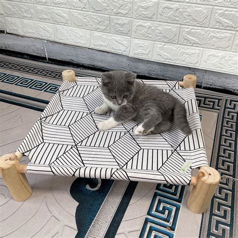 Buy Cat and Dog Hammock Bed, Wooden cat Hammock Elevated Cooling Bed ...