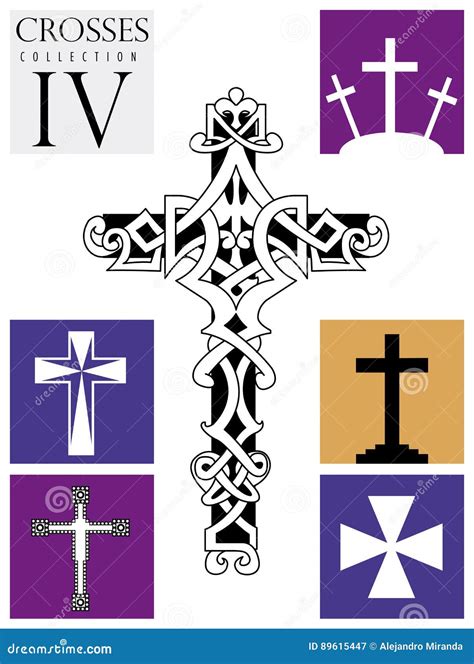 Set of Different Types of Crosses on Purple Background Stock Vector ...