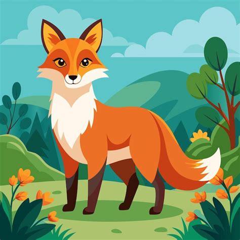 A painting of a fox with a blue background with a green background ...