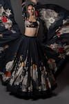 Buy Black Chanderi , Embroidery Musk Rose Print Front Open Longline ...
