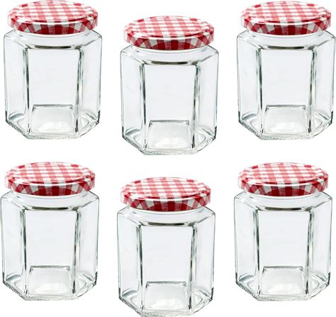 MEETOZ Glass Jam Jars with Lids, 280ml / 9oz Hexagonal Storage Glass ...