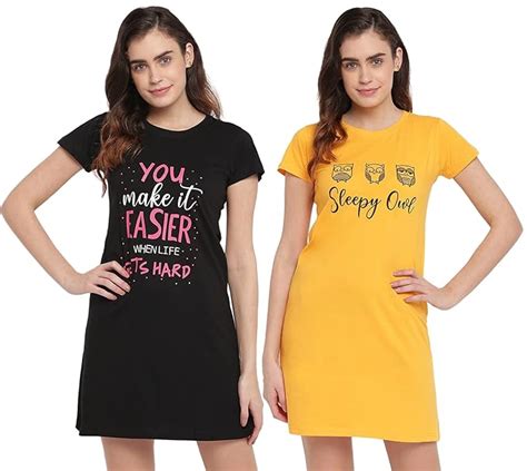 Buy XOYA Women's Cotton Solid Knee Length Short Night Dress (Pack of 2 ...