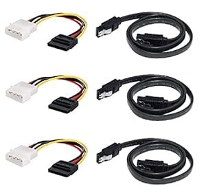 AdzMozi® SATA (Sata 3) Data Cable with Locking Latch + 4 Pin Molex to ...