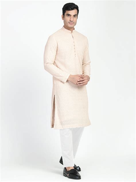 Mens Motif Work Chikankari Sequins Kurta Set – Devyom Sherwani Store