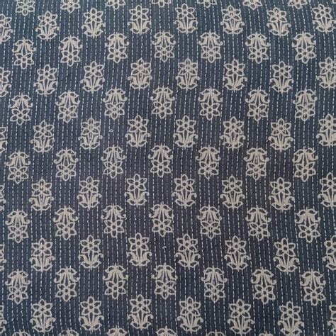 Pure Cotton Grey With White Ulta Phulta Flowers Hand Block Print Fabri ...