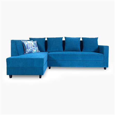 Buy Helios Ciro Fabric 3-Seater Left Corner Sofa with Chaise - Blue ...