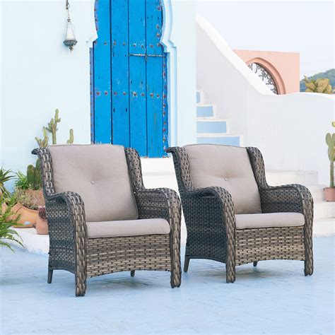 PARKWELL Outdoor Wicker Patio Chairs Set of 2,Lounge Chairs with ...