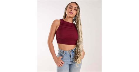 Pink Vanilla Dark Red Ruched Mesh Top | New Look
