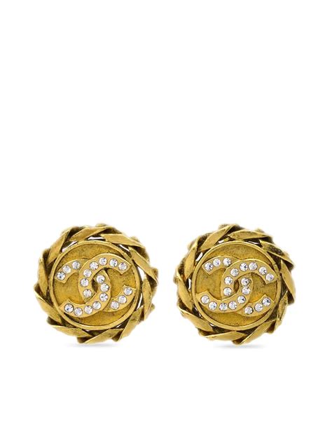 Chanel Pre-Owned 1988 Cc Crystal-Embellished Clip-On Earrings Price in ...