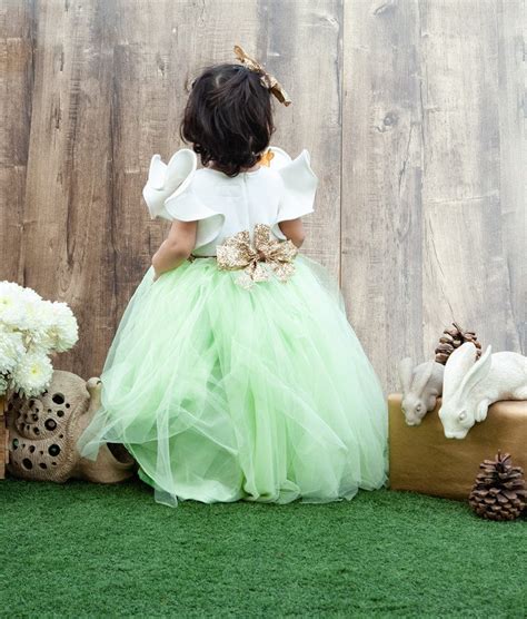 Buy Off White Neoprene Green Net Gown with Animal Motifs – FayonKids