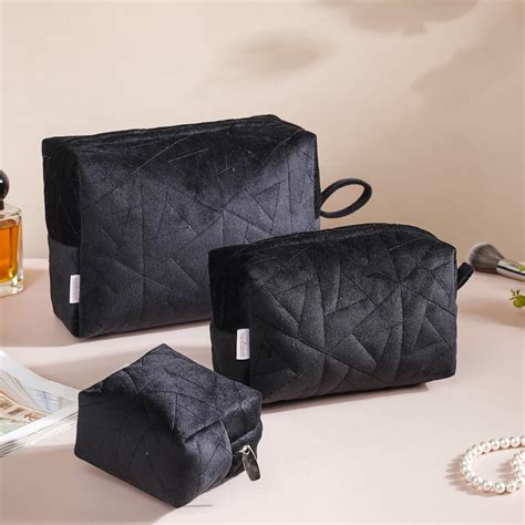 Sleek Black Cosmetic Bag Set Of 3 Online - Premium Vanity Pouch | Nestasia