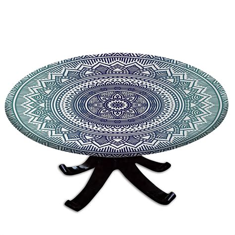 Buy Navy and Teal Round Tablecloth with Elastic Edges, Ombre Old Art ...