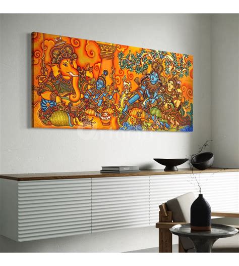 Buy Shiv Parivar Kerala Mural Art Canvas Giclee Print Online - Artociti