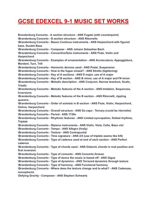 GCSE EDEXCEL 9-1 MUSIC SET WORKS EXAM 2025/2026 QUESTIONS WITH ...