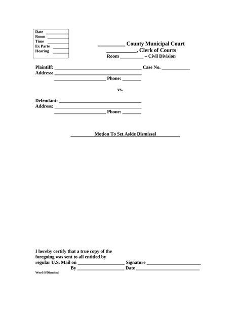 Motion To Set Aside Dismissal - Blank Fillable Template | Fill Out ...