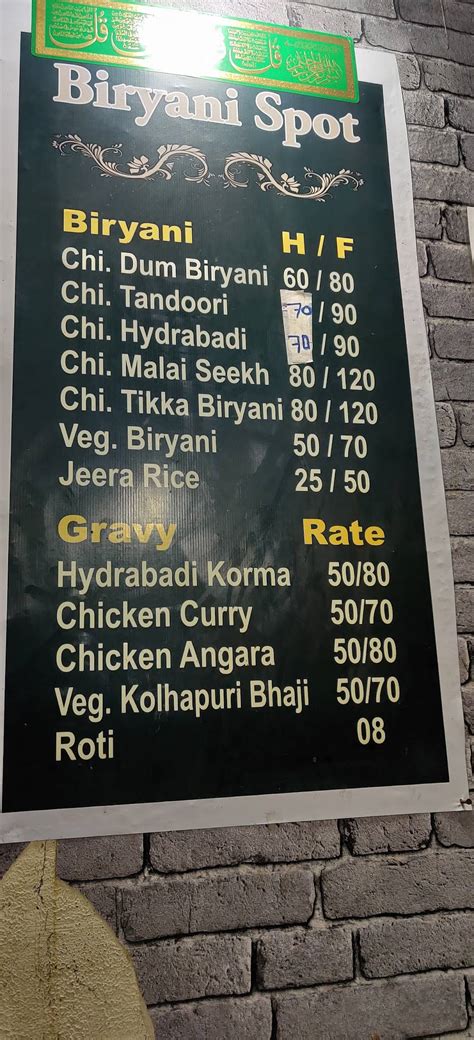 Menu at Biryani Spot, Mumbai