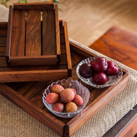 ExclusiveLane Elegant Nesting Tray Set in Sheesham Wood - Serving Tray ...