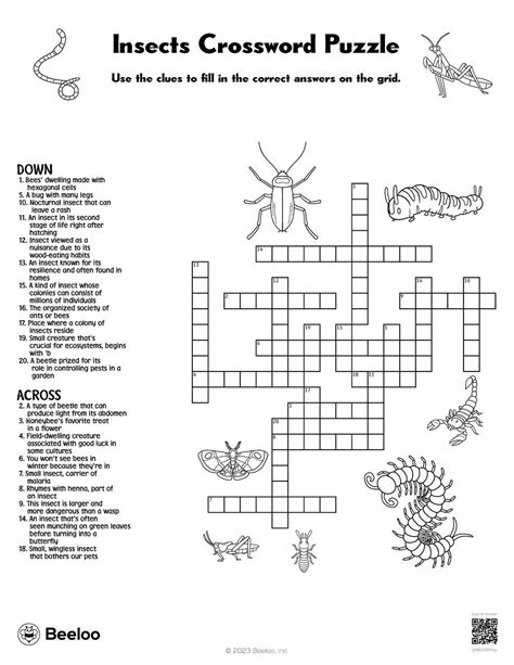 Insects Crossword Puzzle • Beeloo Printable Crafts and Activities for Kids