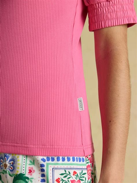 Buy Tabitha Pink Ribbed V Neck Top With Puff Sleeves from Next India