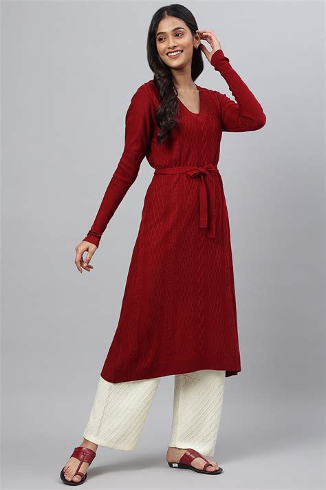 Buy Red A-line Winter kurta with Belt Online for Woman | Shop for Aurelia