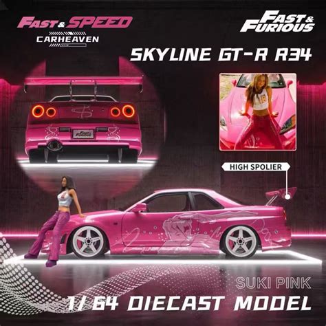 Fast Speed FS 1:64天際線GTR R34高尾翼FNF速激粉色合金汽車模型 | 蝦皮購物