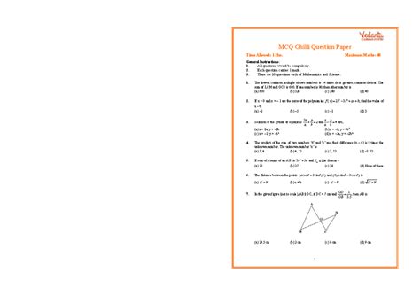 MCQ Question Paper: Mathematics & Science (Max Marks: 40) - Studocu