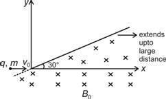 A charged particle of charge q and mass m moving with velocity v0 along ...