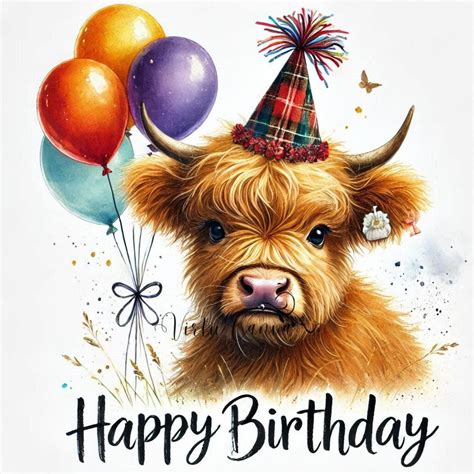 Highland Cow Happy Birthday Images, Bundle 16, Birthday PNG, Highland Cow Watercolor Clipart ...