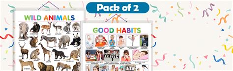 Set of 2 Wild Animals and Good Habits Early Learning Educational Charts ...