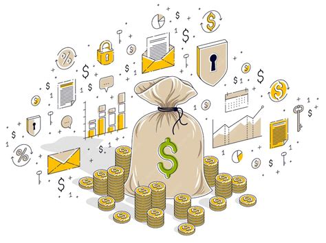 Worek pieniędzy z stosy pieniędzy gotówkowych dolara i stosy monet na ...