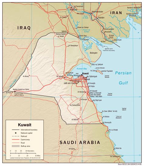 Large detailed political map of Kuwait with relief, roads and cities | Vidiani.com | Maps of all ...