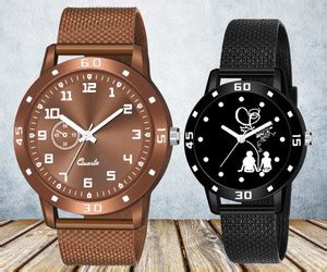 JRM Couple Watch_Brown_Round Dial_PU_Strap Matt Finish - Pack of 2 ...