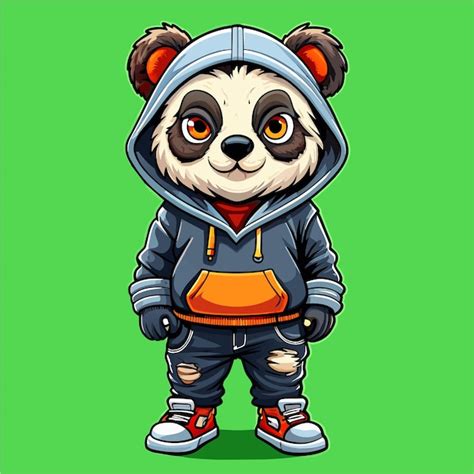 Cute cool panda wearing jacket and sneaker hand drawn cartoon character ...