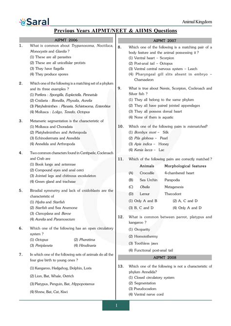 Animal Kingdom NEET PYQ with Solutions | eSaral