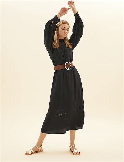 Buy High Neck Lace Insert Midaxi Relaxed Dress at Marks & Spencer