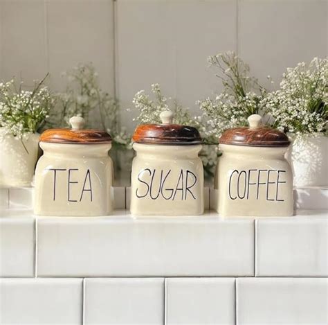 Buy Ceramic Sugar Tea Coffee Jar Container Set of 3 Airtight Kitchen ...