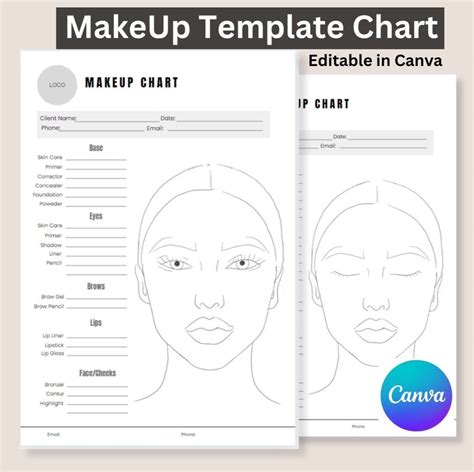 Makeup Face Canva Editable Chart Printable Blank Makeup Face Template ...