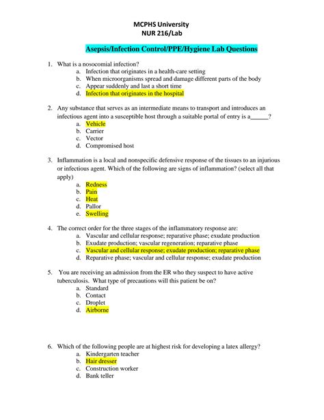 SOLUTION: Asepsis ppe hygiene lab questions answers docx recovered ...