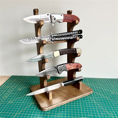 Wooden Knife Display Case, Knife Rack Wood, Folding Knife Organizer ...