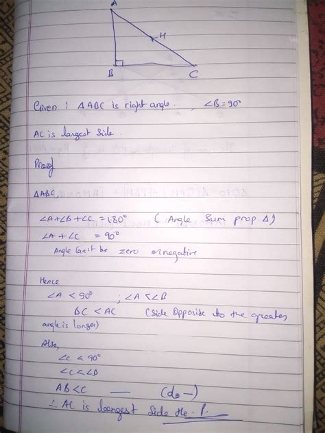 Prove that in a right angled triangle, the hypotenuse is the longest ...