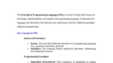PPL: Key Concepts and Data Management in Programming Languages - Studocu